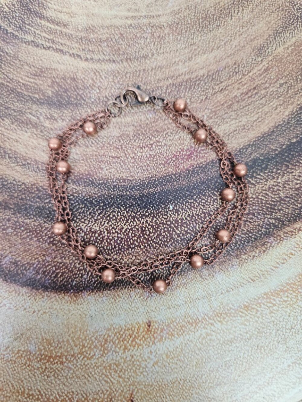 New Dainty Copper 7.5" Triple Strand Bead Chain Bracelet